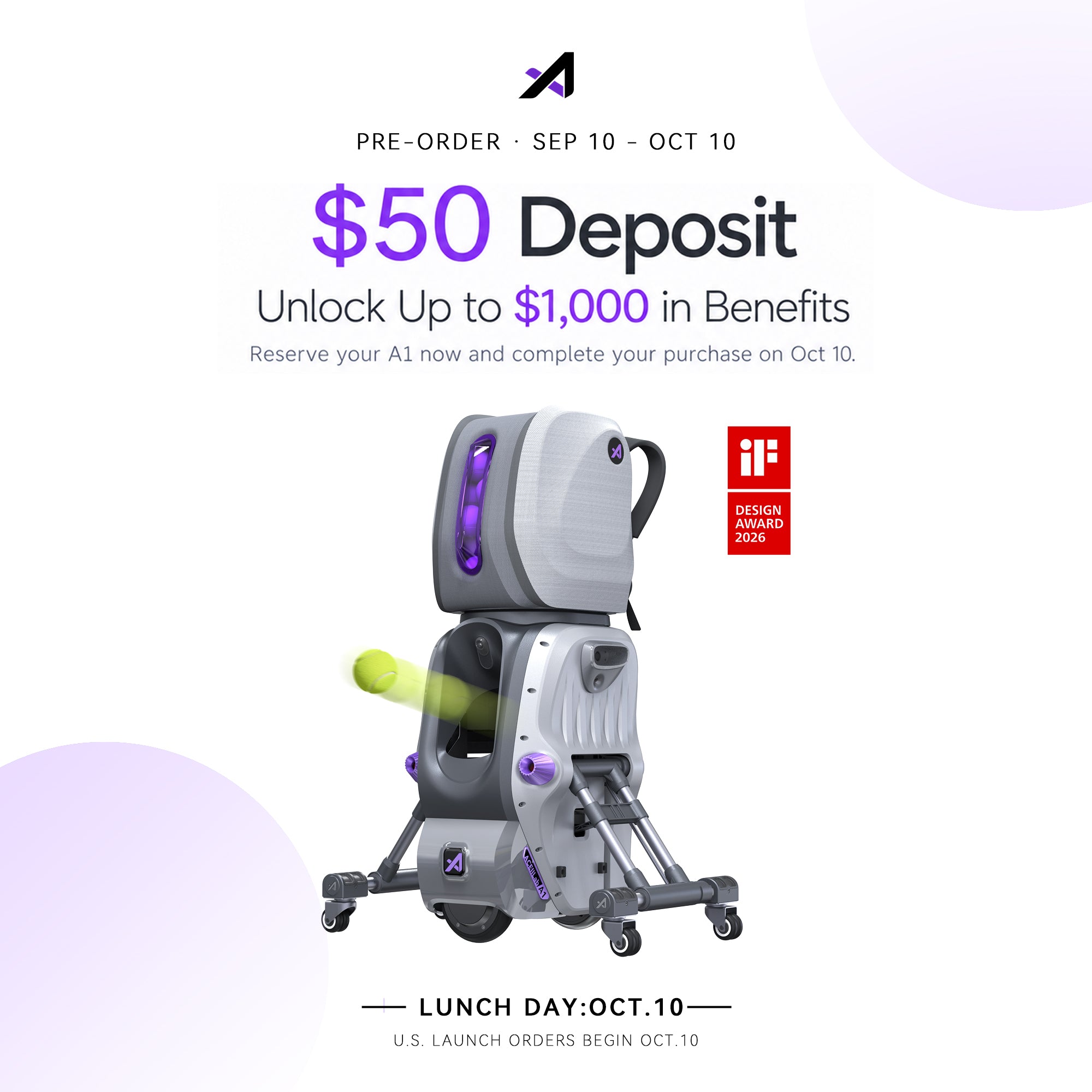 AceiiLab A1【$50 Deposit Reservation】Unlock $1,000+ in Exclusive Benefits | AI Tennis Training Robot