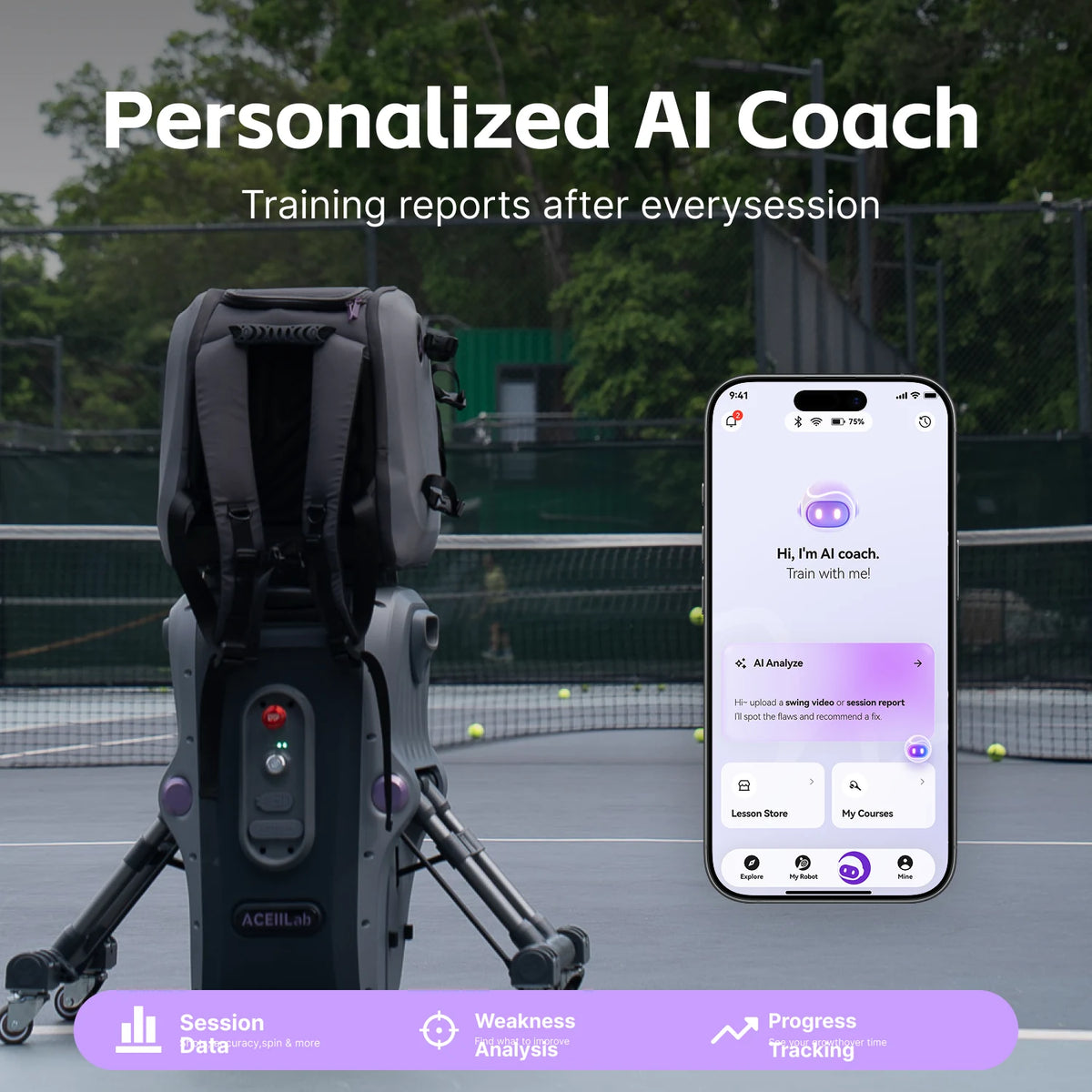 AceiiLab A1 AI Tennis Robot– Moving Smart Tennis Ball Machine