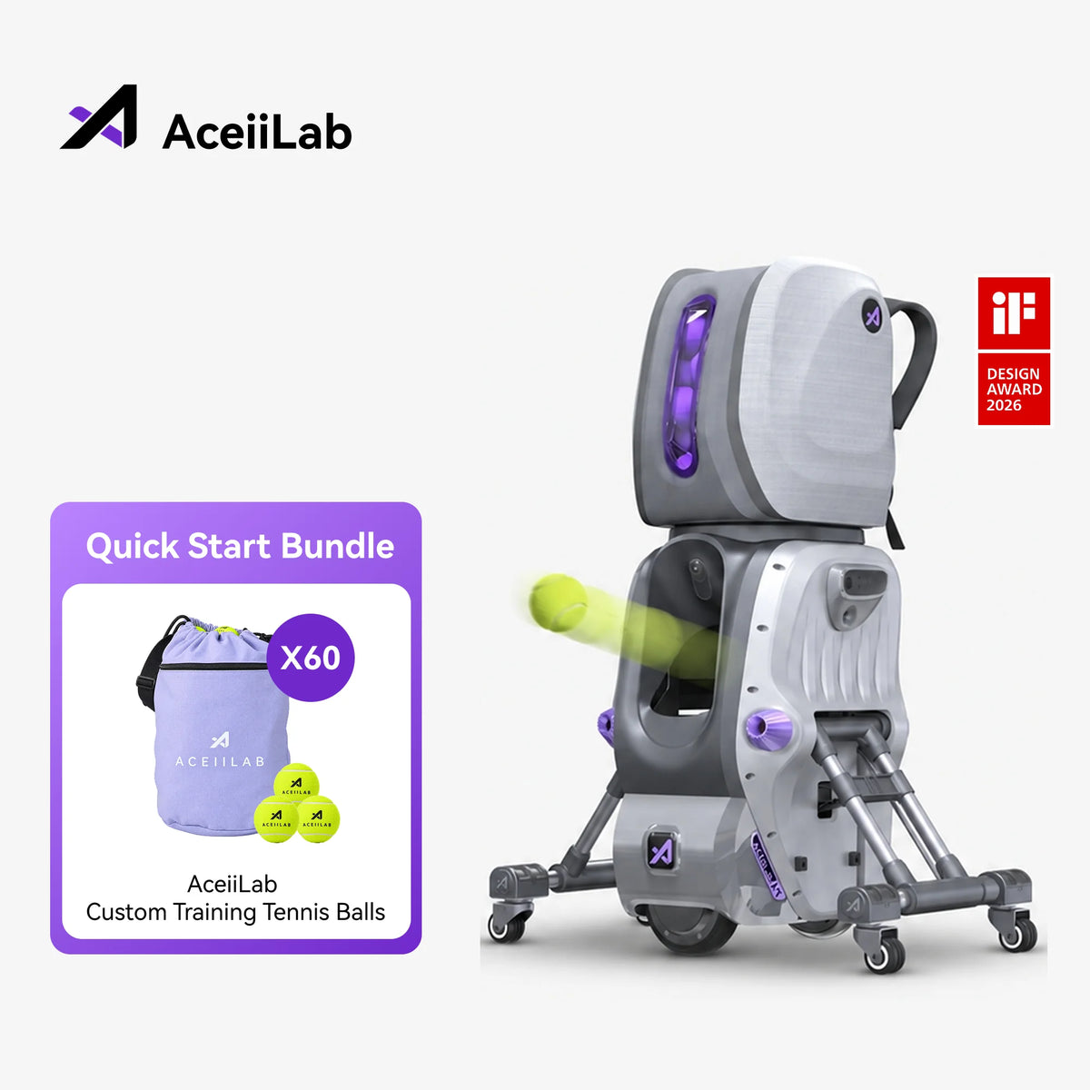 AceiiLab A1 AI Tennis Robot + 60pcs Pressureless Tennis Balls