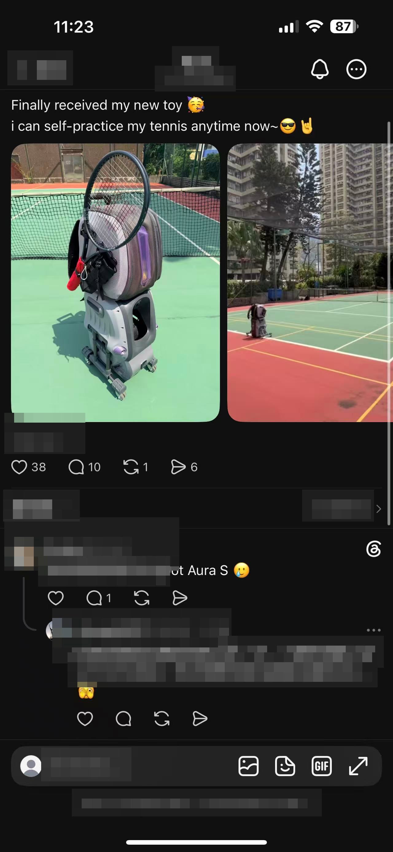 Redacted customer post about a first session on court