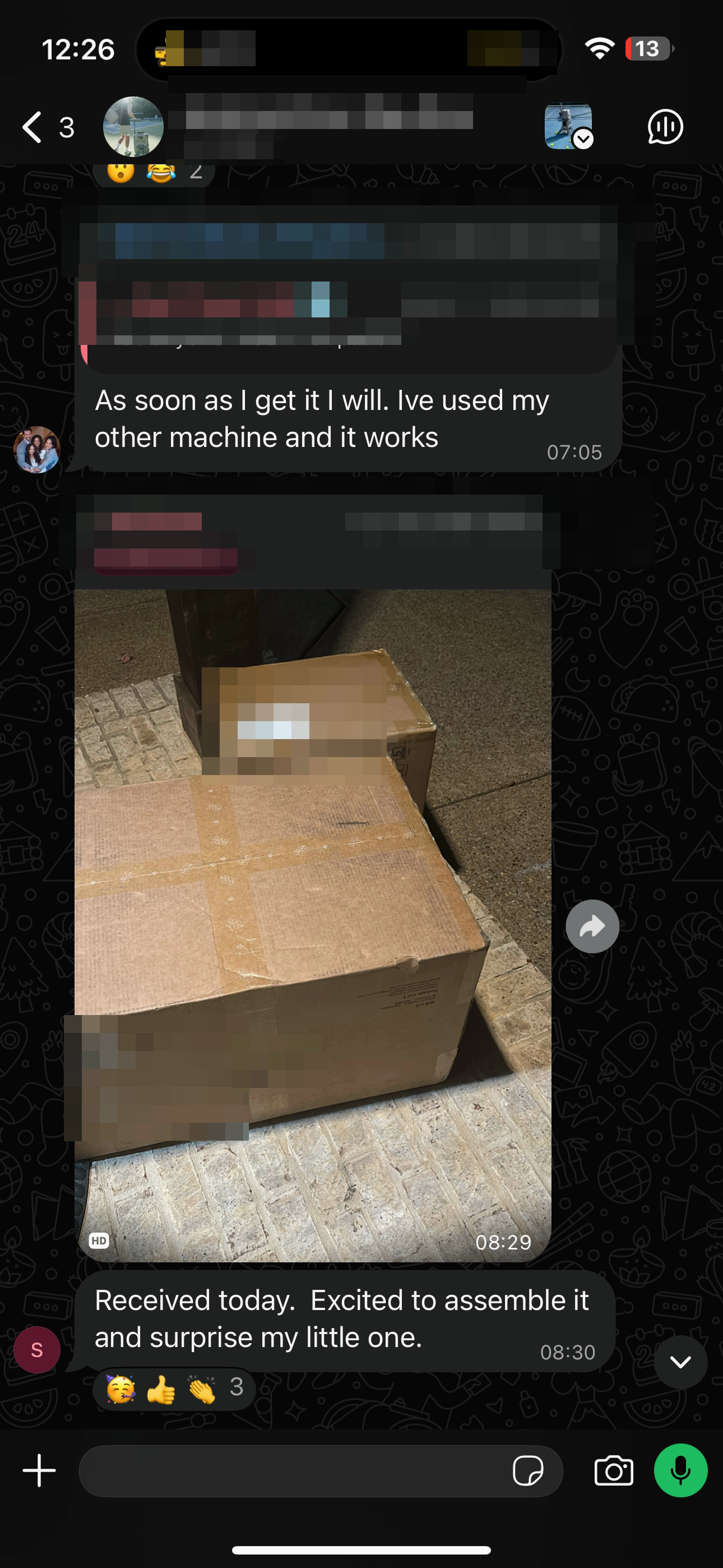 Redacted customer delivery photo and message