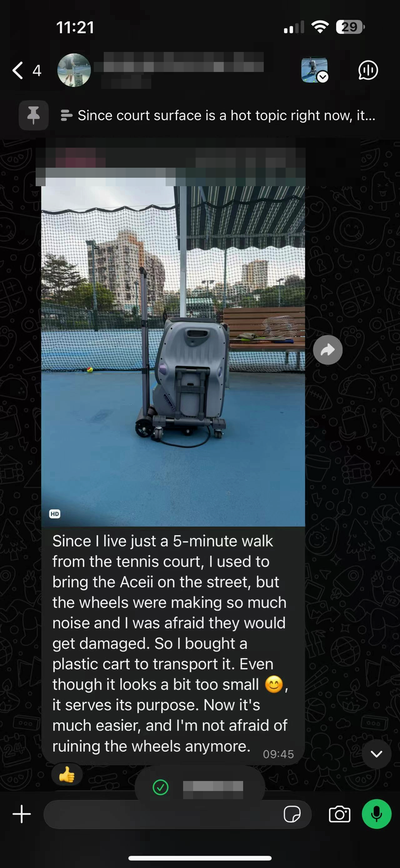 Redacted customer feedback on transporting A1 to the court